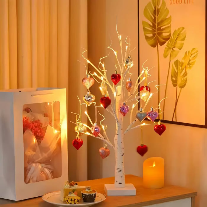 Romantic Heart-Shaped Birch Tree Lamp